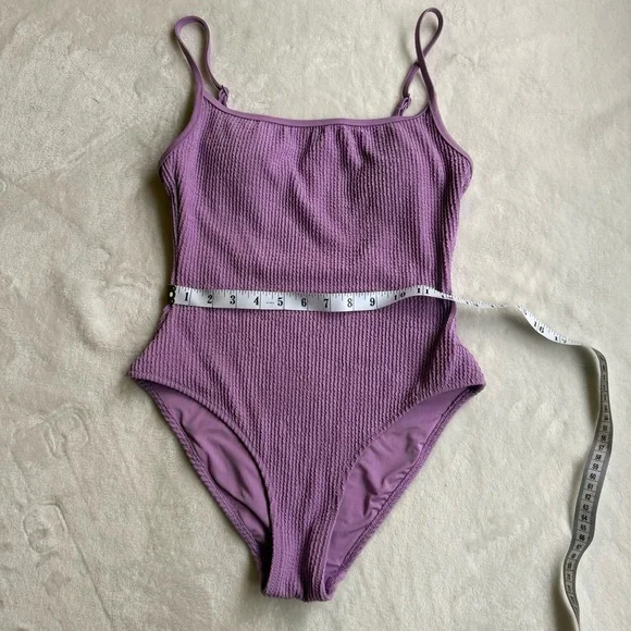 Aerie Crinkle Scoop Purple Ribbed One-Piece Swimsuit - Picture 6 of 8